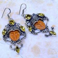 Ct 0471a boucles pendant oreilles bouddha citrine lemon gothique argent 925 bijoux achat vente