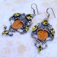 Ct 0471b boucles pendant oreilles bouddha citrine lemon gothique argent 925 bijoux achat vente