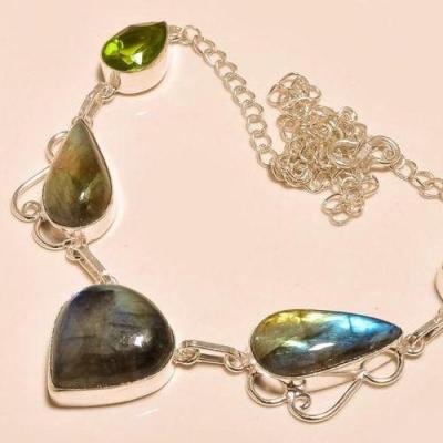 Lb 0647b collier parure sautoir labradorite peridot achat vente argent 925