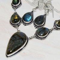 Lb 0717b collier boucles oreilles parure labradorite ethnique achat vente bijou argent 925