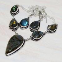 Lb 0717d collier boucles oreilles parure labradorite ethnique achat vente bijou argent 925