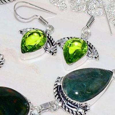 Lb 0719b collier boucles oreilles parure labradorite peridot achat vente bijou argent 925