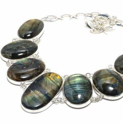 Lb 0730f collier parure labradorite bleue 142gr 35 50mm achat vente bijoux argent 925