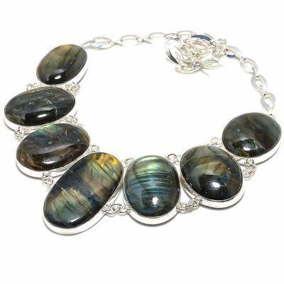 Lb 0730f collier parure labradorite bleue 142gr 35 50mm achat vente bijoux argent 925