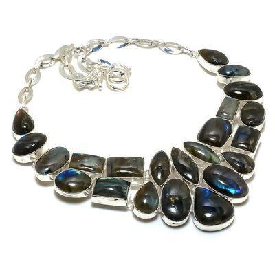 Lb 0731f collier parure labradorite bleue 106gr 10 30mm achat vente bijoux argent 925