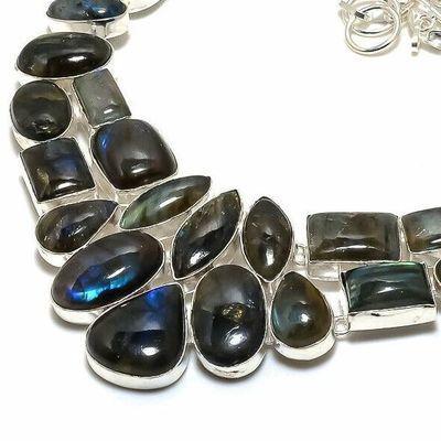 Lb 0731f collier parure labradorite bleue 106gr 10 30mm achat vente bijoux argent 925