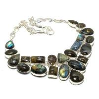 Lb 0732e collier parure labradorite bleue 114gr 10 30mm achat vente bijoux argent 925