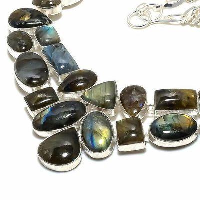 Lb 0732f collier parure labradorite bleue 114gr 10 30mm achat vente bijoux argent 925