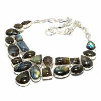 Lb 0732h collier parure labradorite bleue 114gr 10 30mm achat vente bijoux argent 925