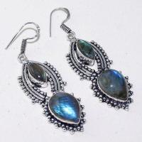 Lb 0733e boucles pendant oreilles paire 16gr labradorite bleue achat vente bijou argent 925