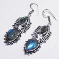 Lb 0733f boucles pendant oreilles paire 16gr labradorite bleue achat vente bijou argent 925