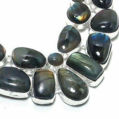 Lb 0734b collier parure labradorite bleue 138gr 10 30mm achat vente bijoux argent 925