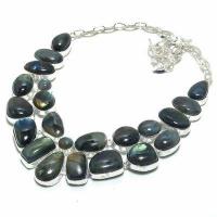 Lb 0734d collier parure labradorite bleue 138gr 10 30mm achat vente bijoux argent 925