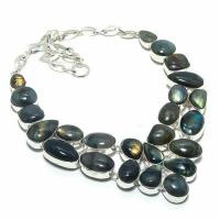 Lb 0735a collier parure labradorite bleue 140gr 10 30mm achat vente bijoux argent 925