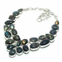 Lb 0735d collier parure labradorite bleue 140gr 10 30mm achat vente bijoux argent 925