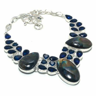 Lb 0737a collier parure labradorite iolite bleue 100gr 10 30mm achat vente bijoux argent 925