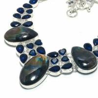 Lb 0737b collier parure labradorite iolite bleue 100gr 10 30mm achat vente bijoux argent 925