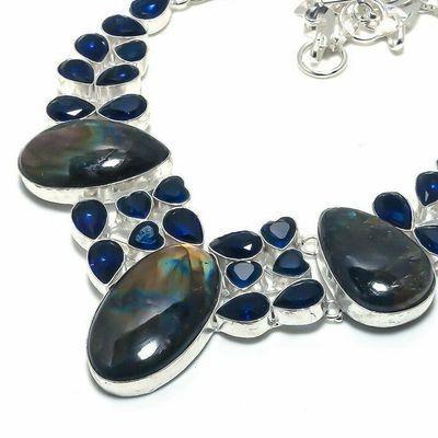 Lb 0737a collier parure labradorite iolite bleue 100gr 10 30mm achat vente bijoux argent 925