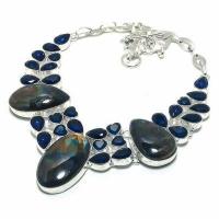 Lb 0737d collier parure labradorite iolite bleue 100gr 10 30mm achat vente bijoux argent 925