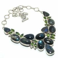 Lb 0738a collier parure labradorite bleue peridot 108gr 10 30mm achat vente bijoux argent 925