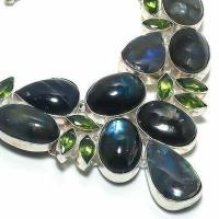 Lb 0738c collier parure labradorite bleue peridot 108gr 10 30mm achat vente bijoux argent 925