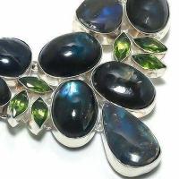 Lb 0738e collier parure labradorite bleue peridot 108gr 10 30mm achat vente bijoux argent 925