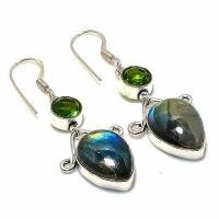 Lb 0739a boucles oreilles labradorite bleue peridot 5gr 12 16mm achat vente bijoux argent 925