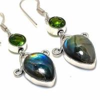 Lb 0739c boucles oreilles labradorite bleue peridot 5gr 12 16mm achat vente bijoux argent 925