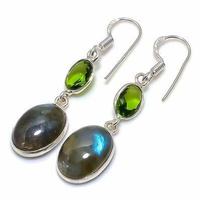 Lb 0740c boucles oreilles labradorite bleue peridot 5gr 12 10mm achat vente bijoux argent 925