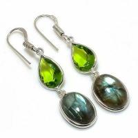 Lb 0741a boucles oreilles labradorite bleue peridot 5gr 12 10mm achat vente bijoux argent 925