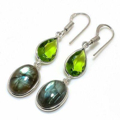 Lb 0741c boucles oreilles labradorite bleue peridot 5gr 12 10mm achat vente bijoux argent 925