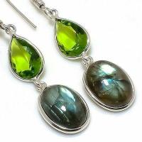 Lb 0741c boucles oreilles labradorite bleue peridot 5gr 12 10mm achat vente bijoux argent 925