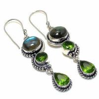 Lb 0742a boucles oreilles labradorite bleue peridot 11gr 12 10mm achat vente bijoux argent 925