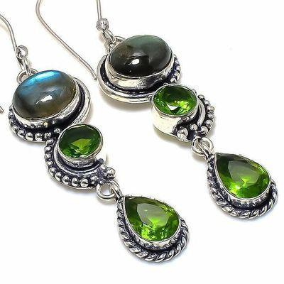 Lb 0742c boucles oreilles labradorite bleue peridot 11gr 12 10mm achat vente bijoux argent 925