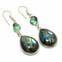 Lb 0745a boucles oreilles labradorite bleue peridot 9gr 15 20mm achat vente bijoux argent 925