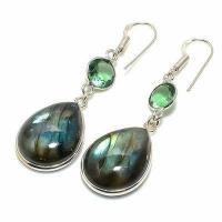 Lb 0745b boucles oreilles labradorite bleue peridot 9gr 15 20mm achat vente bijoux argent 925