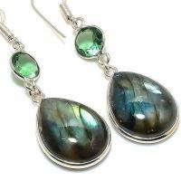 Lb 0745c boucles oreilles labradorite bleue peridot 9gr 15 20mm achat vente bijoux argent 925