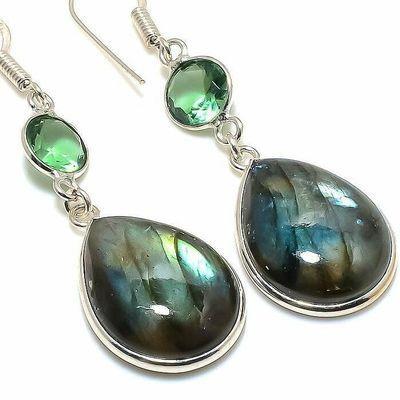 Lb 0745c boucles oreilles labradorite bleue peridot 9gr 15 20mm achat vente bijoux argent 925