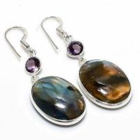 Lb 0747a boucles oreilles labradorite bleue amethyste 11gr 15 20mm achat vente bijoux argent 925