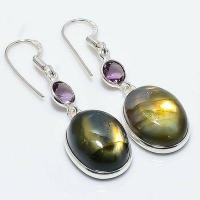 Lb 0748a boucles oreilles labradorite bleue amethyste 7gr 14 18mm achat vente bijoux argent 925