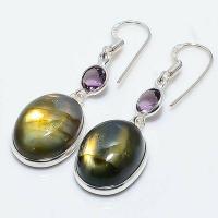 Lb 0748b boucles oreilles labradorite bleue amethyste 7gr 14 18mm achat vente bijoux argent 925