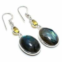 Lb 0749a boucles oreilles labradorite bleue citrine 7gr 14 18mm achat vente bijoux argent 925