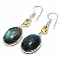 Lb 0749b boucles oreilles labradorite bleue citrine 7gr 14 18mm achat vente bijoux argent 925