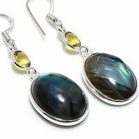 Lb 0749c boucles oreilles labradorite bleue citrine 7gr 14 18mm achat vente bijoux argent 925