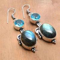 Lb 0797a boucles pendant oreilles 14gr paire labradorite aigue marine vente bijou argent 925