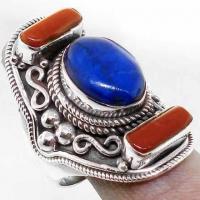 Lpc 026 bague tibetaine lapis lazuli corail argent t57 4 