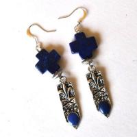 Lpc 041 pendentif boucles oreilles chaine croix lapis lazuli fleur lys 3 