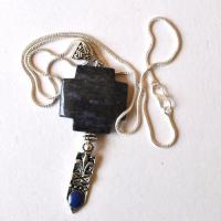 Lpc 041 pendentif boucles oreilles chaine croix lapis lazuli fleur lys 4 