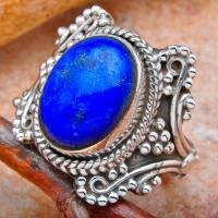 Lpc 108 bague ethnique lapis lazuli t55 15x10mm argent 2 