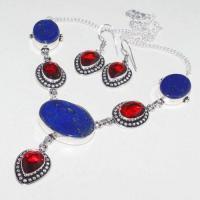 Lpc 197d parure collier boucles oreilles lapis lazuli grenat bijou argent 925 achat vente